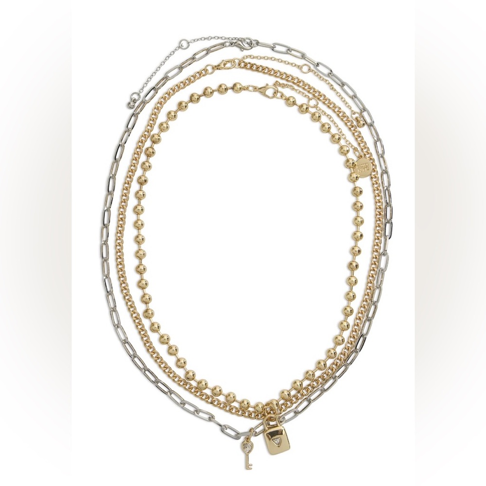NWT‎ Madden NYC Two Tone Lock & Key Layered Necklace Set 3 Piece